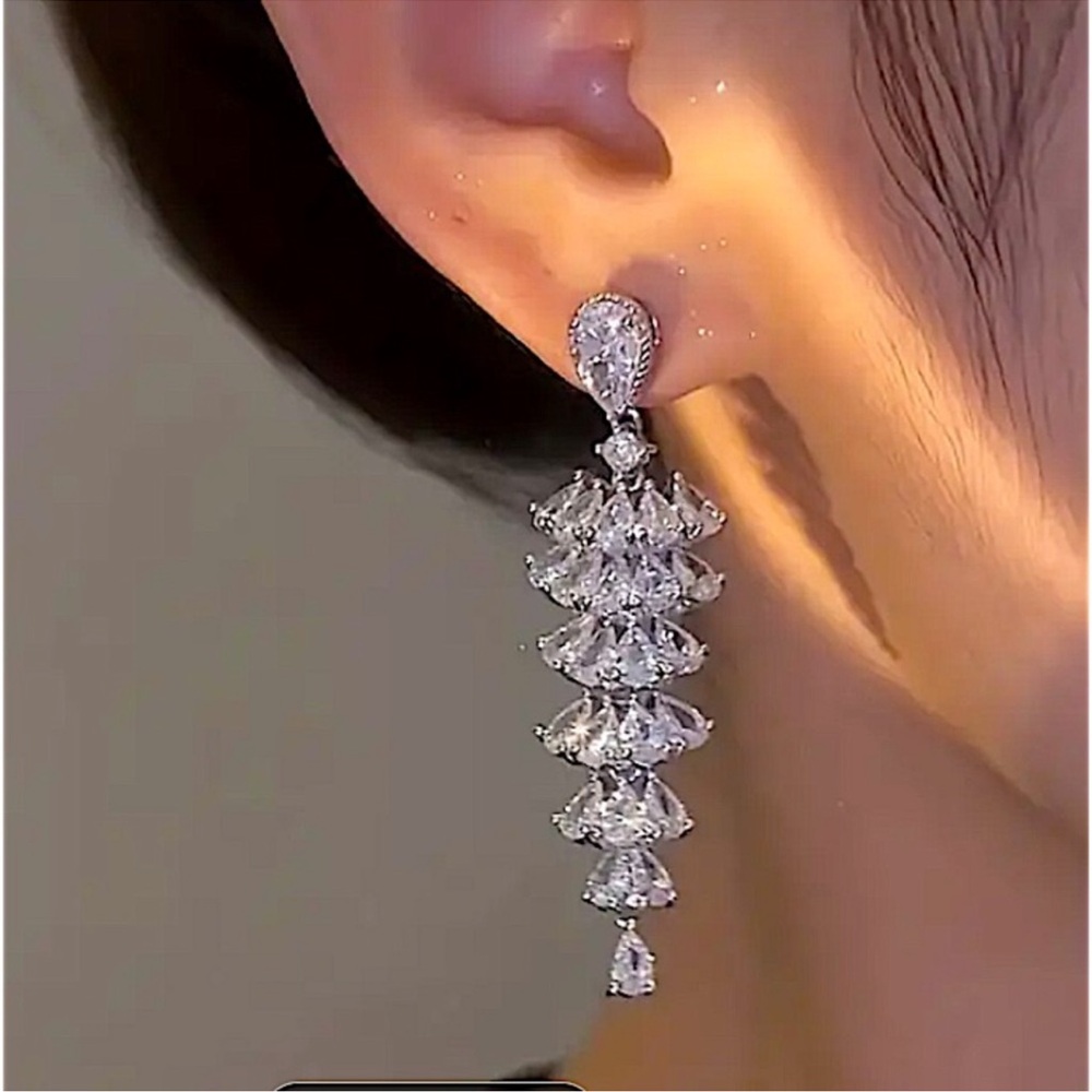 Tree Design Zircon Dangle Earrings, Wedding, Bridal, Anniversary